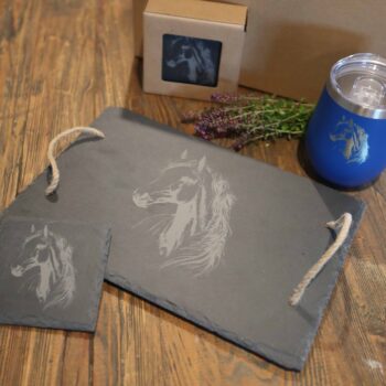 Artisan Slate Coasters, Wine Board and Thermal Mug - Wild Stallion