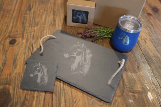 Artisan Slate Coasters, Wine Board and Thermal Mug - Wild Stallion